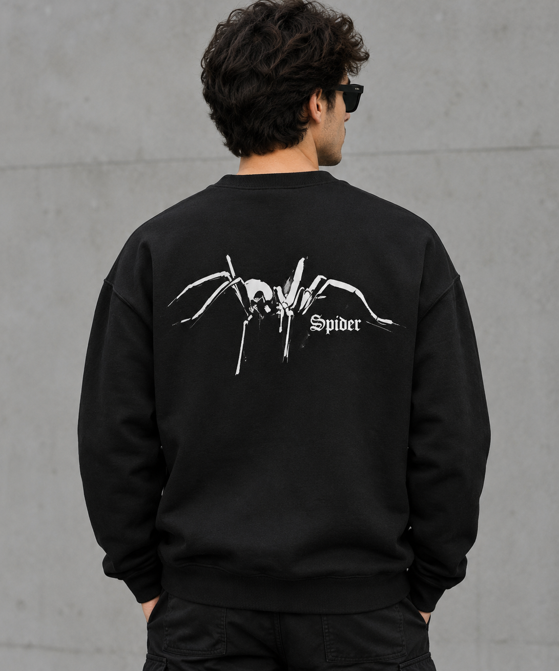 Black Spider Graphic Oversized Streetwear Sweatshirt