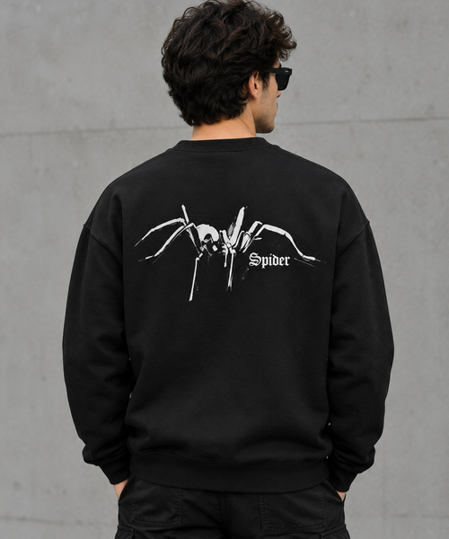 Black Spider Graphic Oversized Streetwear Sweatshirt
