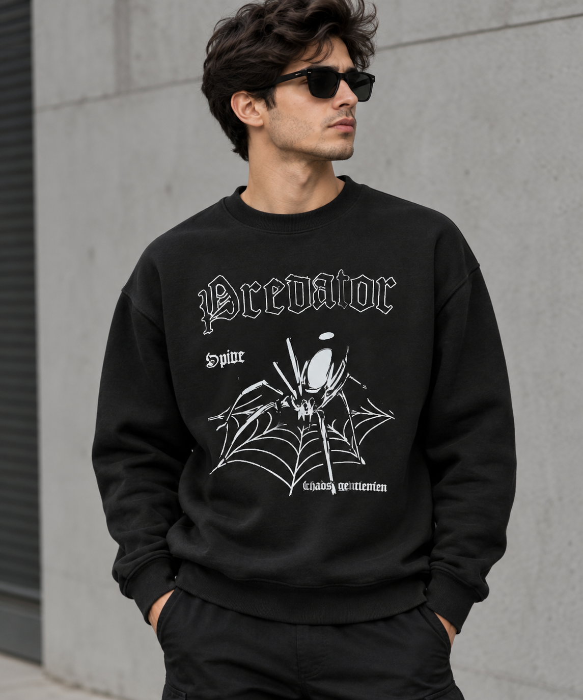 Black Spider Graphic Oversized Streetwear Sweatshirt