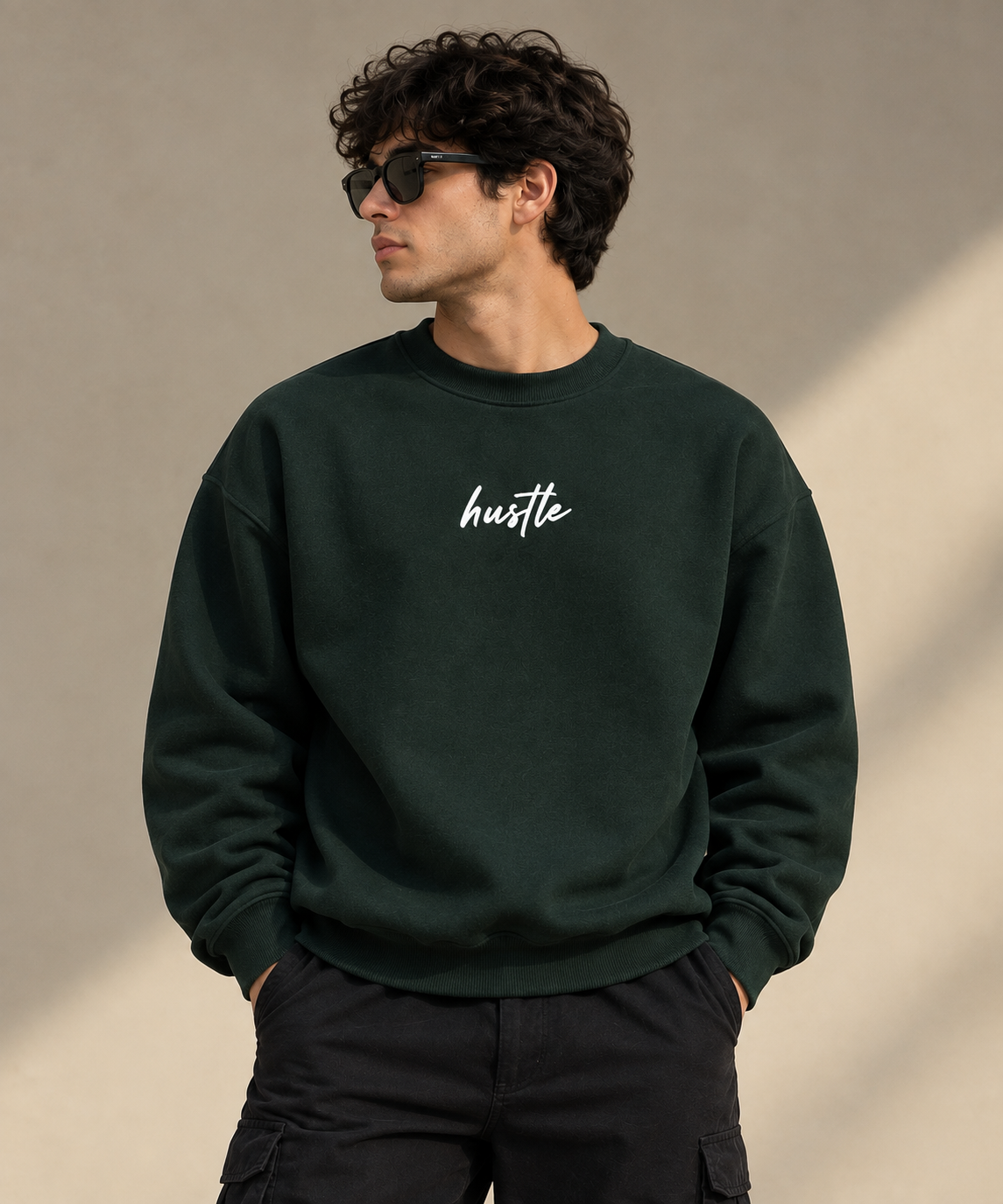 HUSTLE Premium Oversized Sweatshirt – Forest Green